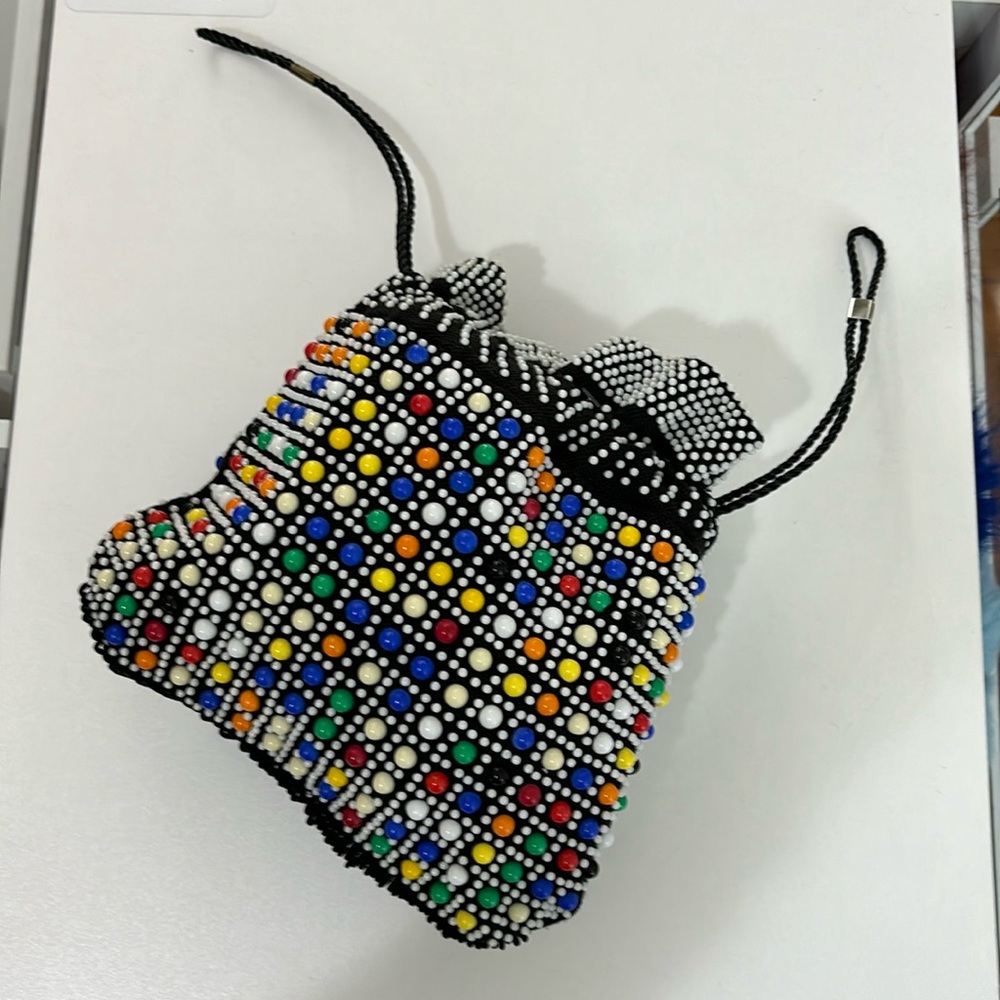 Vintage Multicolor Beaded Drawstring Bag